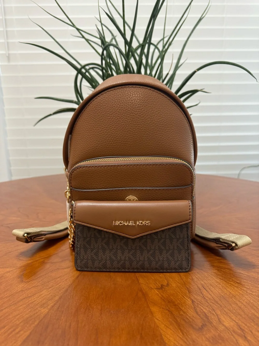 Michael Kors Brown Mini Logo Backpack with Gold Hardware